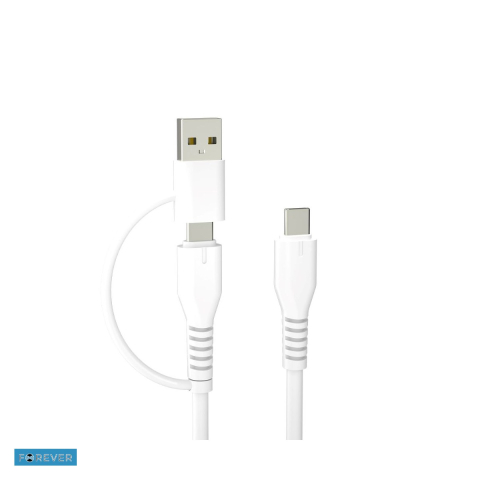 Accesorii IT - Cablu de date Forever Recycling KR2W1-00, 2 in 1, USB-C - USB-A, 1,5 m, 3A, alb