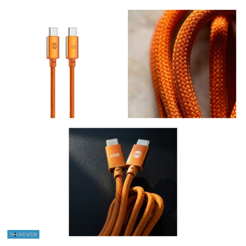 Cablu de date Forever Saffron, USB-C - USB-C, 1 m, 60W, portocaliu [3]