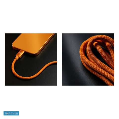 Cablu de date Forever Saffron, USB-C - USB-C, 1 m, 60W, portocaliu [4]