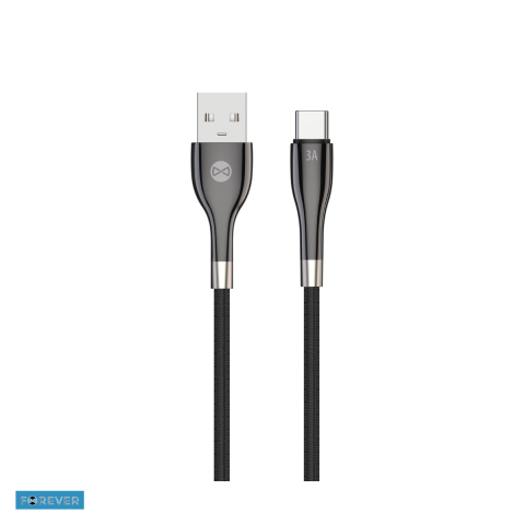 Accesorii IT - Cablu de date Forever Sleek, USB-A - USB-C, 1 m, 3A, negru