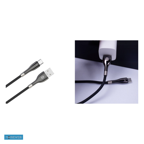 Cablu de date Forever Sleek, USB-A - USB-C, 1 m, 3A, negru [4]