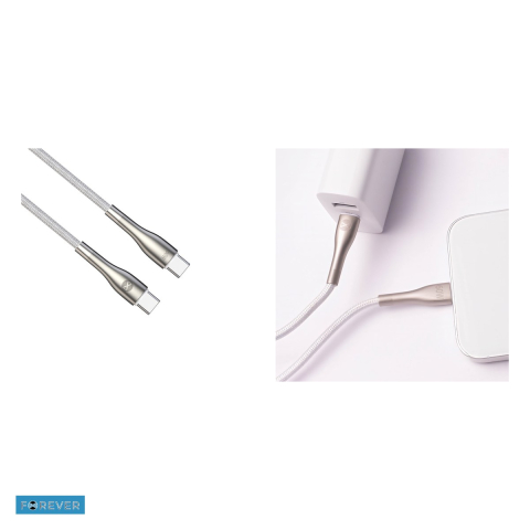 Cablu de date Forever Sleek, USB-C - USB-C, 1 m, 60W, alb [4]