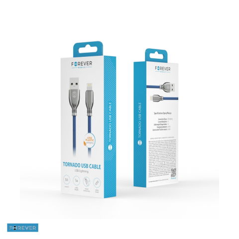 Cablu de date Forever Tornado, USB-A - Lightning, 1 m, 3A, bleumarin [4]