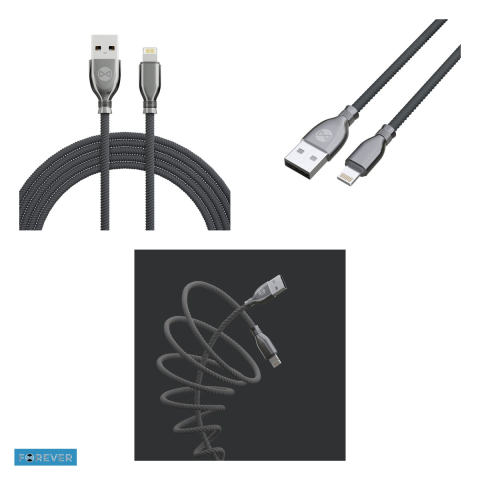 Cablu de date Forever Tornado, USB-A - Lightning, 1 m, 3A, negru [3]