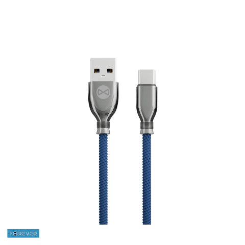 Cabluri de date telefoane - Cablu de date Forever Tornado, USB-A - USB-C, 1 m, 3A, bleumarin