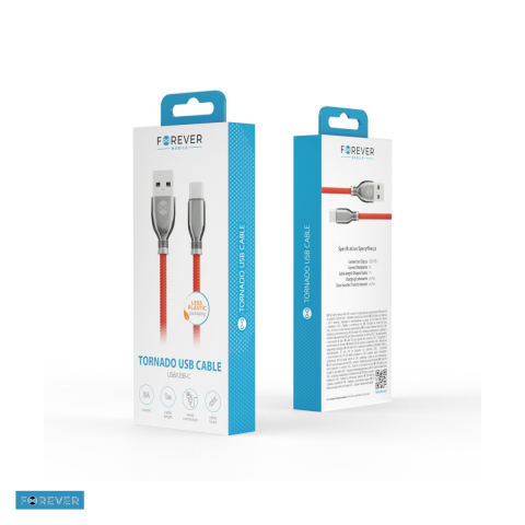 Cablu de date Forever Tornado, USB-A - USB-C, 1 m, 3A, rosu [4]