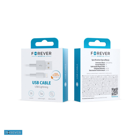 Cabluri de date telefoane - Cablu de date Forever, USB-A - Lightning, 1 m, 1A, alb