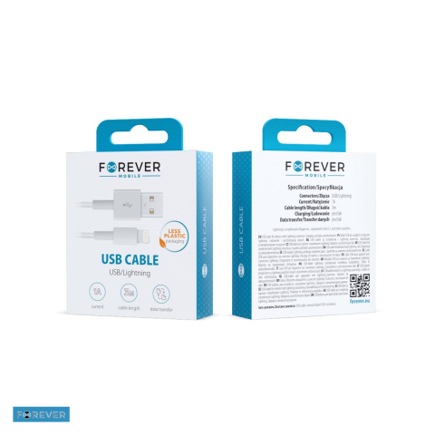 Cablu de date Forever, USB-A - Lightning, 3 m, 1A, alb [3]