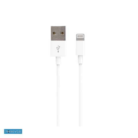 Cabluri de date telefoane - Cablu de date Forever, USB-A - Lightning, 3 m, 1A, alb