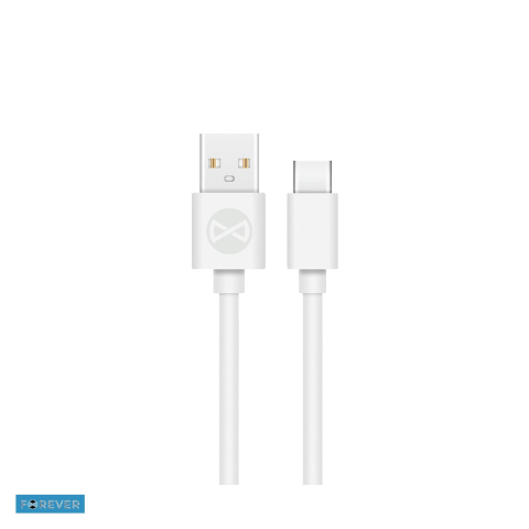Cabluri de date telefoane - Cablu de date Forever, USB-A - USB-C, 1 m, 3A, alb