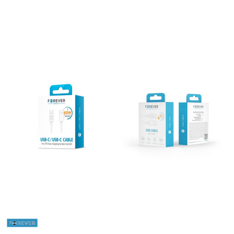 Cablu de date Forever, USB-C - USB-C, 1 m, 60W, alb [3]