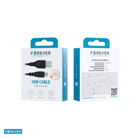 Cablu de date Forever, USB - microUSB, 1 m, 1A, 5W, in cutie, negru [3]