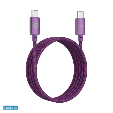 Accesorii IT - Cablu de date Forever Vibe, USB-C tata-tata, lungime 1m, 60W, invelis exterior din nylon impletit, conectori cu capete intarite, visiniu