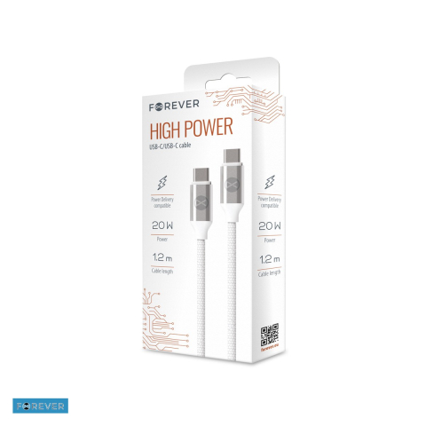 Cablu de date Forever WHP12320, USB-C - USB-C, 1,2 m, 20W 3A, alb [3]