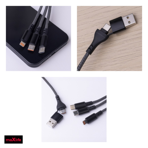 Cablu de date Maxlife ALLin1, USB-C - Lightning, 1 m, 66W, negru [3]
