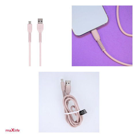 Cablu de date Maxlife MXUC-04, USB-A tata la USB-C tata, lungime 1 m, 3A, 15W, conectori protejati, in cutie, roz [3]