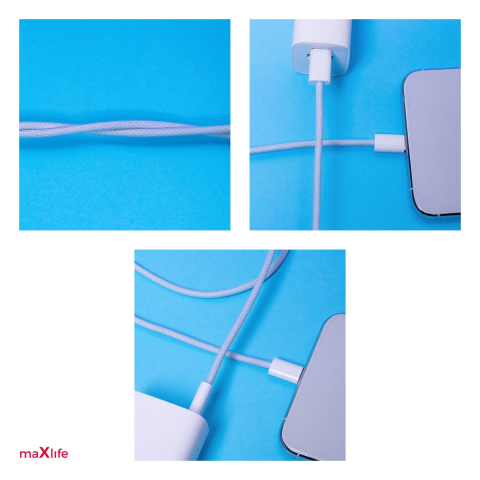 Cablu de date Maxlife MXUC-06, USB-C tata la USB-C tata, lungime 1 m, 20W, PD, invelis exterior din impletitura de nailon, in cutie, albastru [3]