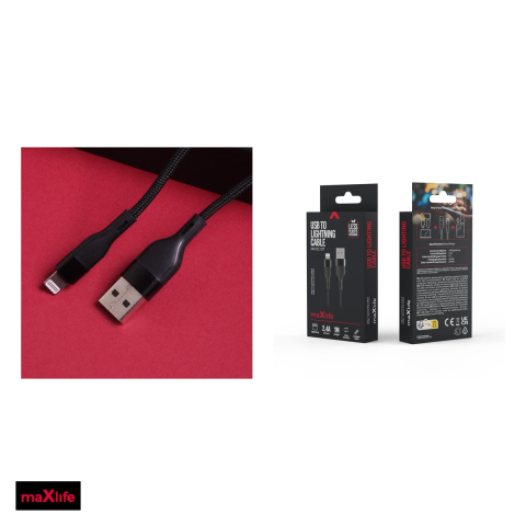 Cablu de date Maxlife MXUC-07, USB-A - Lightning, 1 m, 2,4A, negru [4]