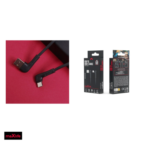 Cablu de date Maxlife MXUC-09 angle, USB-A - USB-C, 1 m, 3A, negru [4]