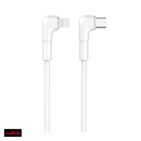 Cabluri de date telefoane - Cablu de date Maxlife MXUC-09 angle, USB-C - Lightning, 1 m, 27W, alb