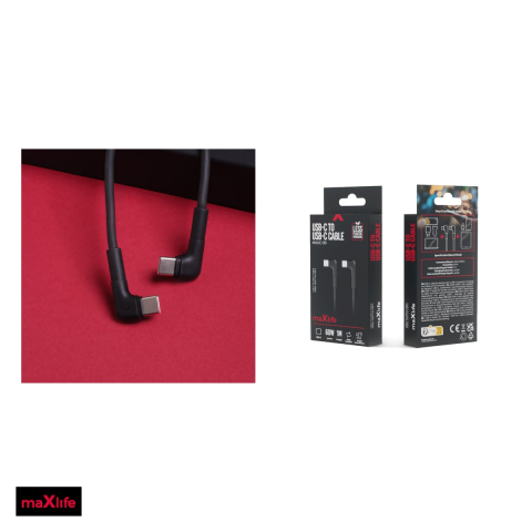Cablu de date Maxlife MXUC-09 angle, USB-C - USB-C, 1 m, 60W, negru [4]