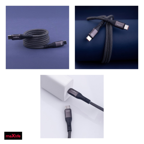 Cablu de date Maxlife MXUC-11, USB-C - USB-C, 1 m, 100W, negru [3]