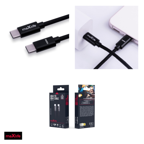 Cablu de date Maxlife MXUC-12, USB-C - USB-C, 1 m, 100W, negru [3]