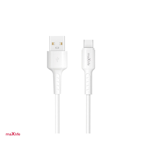 Cabluri USB tip C - Cablu de date Maxlife MXUC-13, USB-A tata la USB-C tata, lungime 1 m, 3A, conectori intariti, in cutie, alb