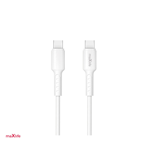 Accesorii IT - Cablu de date Maxlife MXUC-13, USB-C tata la USB-C tata, lungime 1 m, 60W, PD, conectori intariti, in cutie, alb