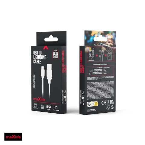 Cablu de date Maxlife, USB-A - Lightning, 0,5 m, 2A, alb [3]