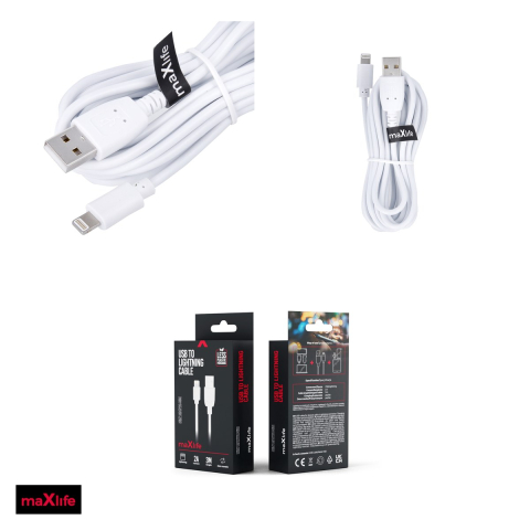 Cablu de date Maxlife, USB-A - Lightning, 3 m, 2A, alb [3]