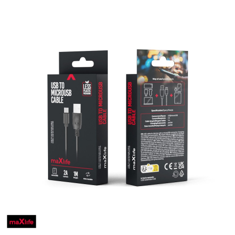 Cablu de date Maxlife, USB-A - Micro USB, 1 m, 2A, negru [3]