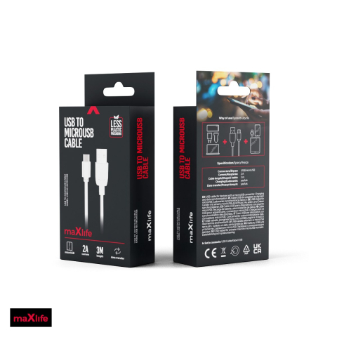 Cablu de date Maxlife, USB-A - Micro USB, 3 m, 2A, alb [3]