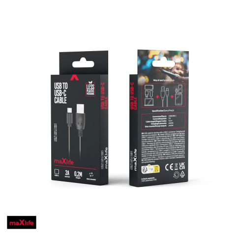Cablu de date Maxlife, USB-A - USB-C, 0,2 m, 2A, negru [3]