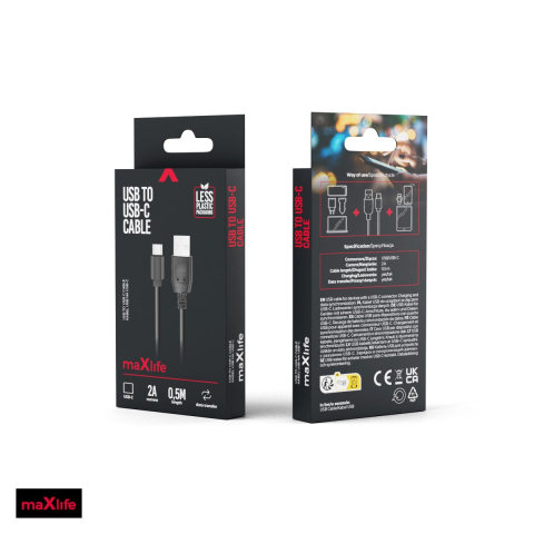 Cablu de date Maxlife, USB-A - USB-C, 0,5 m, 2A, negru [3]