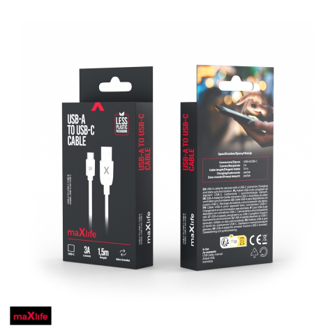 Cablu de date Maxlife, USB-A - USB-C, 1,5 m, 3A, alb [3]