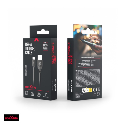 Cablu de date Maxlife, USB-A - USB-C, 1,5 m, 3A, negru [3]