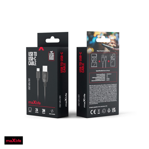 Cablu de date Maxlife, USB-A - USB-C, 3 m, 2A, negru [3]