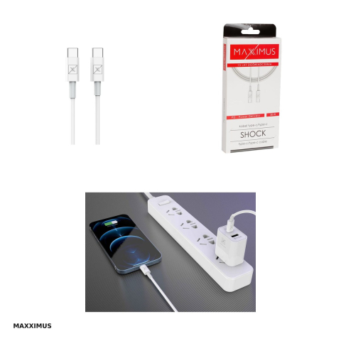 Cablu de date Maxximus MX Shock, USB-C - USB-C, 1 m, 20W, alb [3]