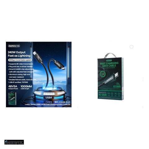 Cablu de date Remax Ladon RC-C039 4.0, USB-C - USB-C, 1 m, 240W, negru [3]