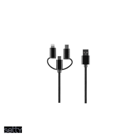 Cabluri de date telefoane - Cablu de date Setty, 3 in 1, USB-A - Lightning / USB-C / Micro USB, 1 m, 2A, negru