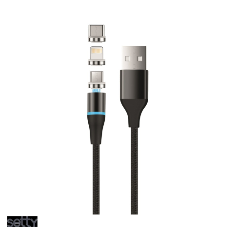 Cabluri de date telefoane - Cablu de date Setty KBM-01, 3 in 1, USB-A - Lightning, 1 m, 2,5A, negru