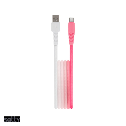 Cabluri de date telefoane - Cablu de date Setty KGA-C-1.5320, USB-A - USB-C, 1,5 m, 3A, alb-roz degrade