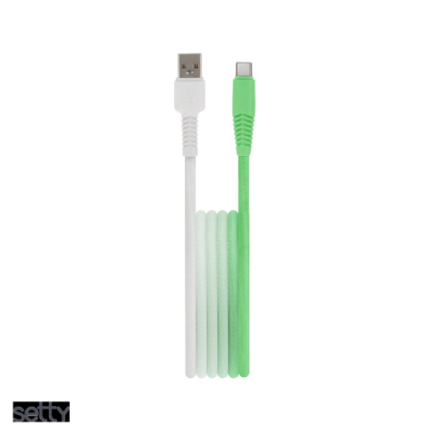 Cabluri de date telefoane - Cablu de date Setty KGA-C-1.5320, USB-A - USB-C, 1,5 m, 3A, verde menta-alb degrade
