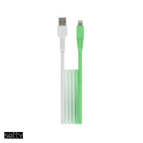 Cabluri de date telefoane - Cablu de date Setty KGA-L-1.52420, USB-A - Lightning, 1,5 m, 2,4A, verde menta-alb degrade