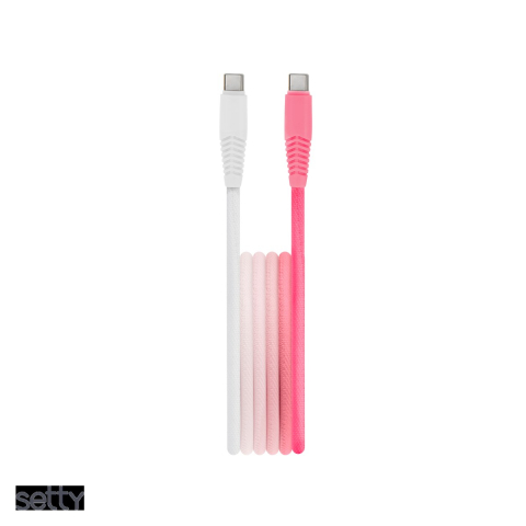 Cabluri de date telefoane - Cablu de date Setty KGC-C-1.5320, USB-C - USB-C, 1,5 m, 3A, alb-roz degrade