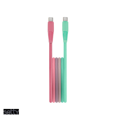 Cabluri de date telefoane - Cablu de date Setty KGC-C-1.5320, USB-C - USB-C, 1,5 m, 3A, turcoaz-roz degrade