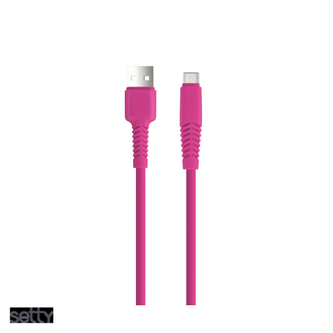Cabluri de date telefoane - Cablu de date Setty KSA-C-1.526, USB-A - USB-C, 1,5 m, 2A, roz