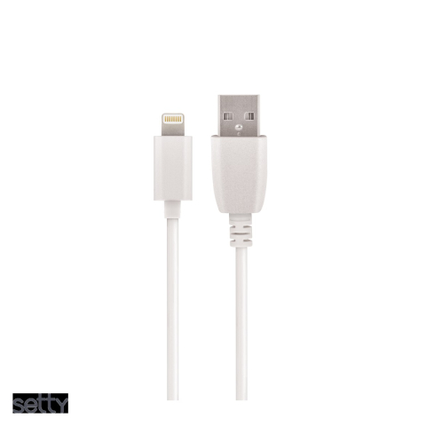 Cabluri de date telefoane - Cablu de date Setty, USB-A - Lightning, 1 m, 2,4A, alb