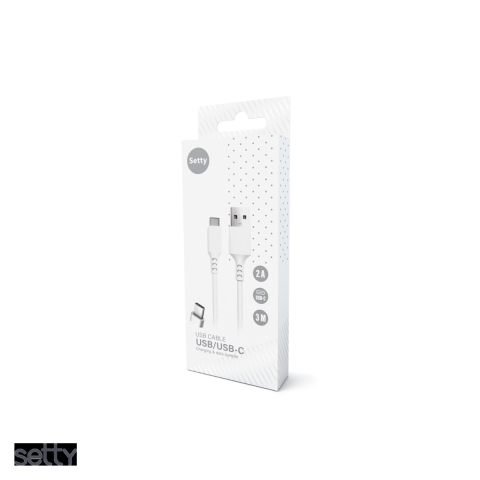 Cablu de date Setty, USB-A - USB-C, 3 m, 2A, alb [3]